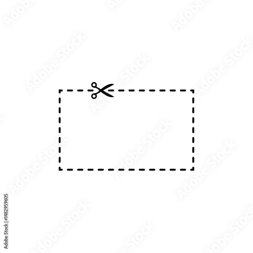 Scissors cutting square line. Vector illustration 