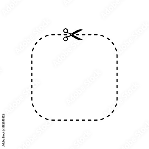 Scissors cutting square line. Vector illustration 