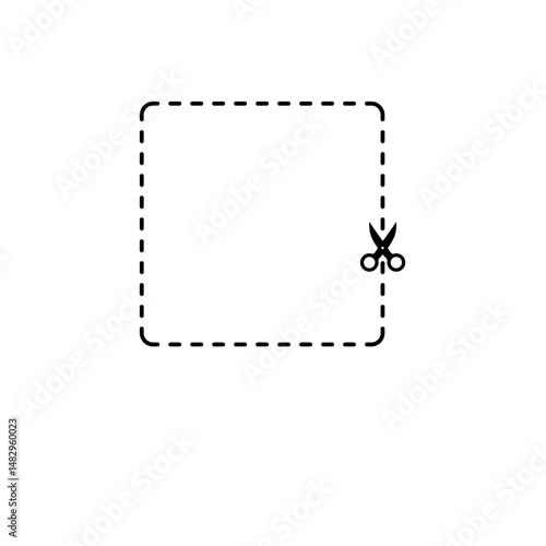 Scissors cutting square line. Vector illustration 