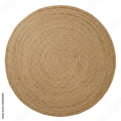 Round jute rug isolated on white background, top view