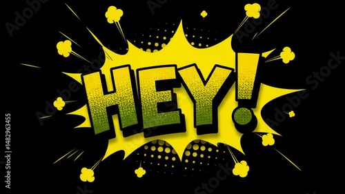 Comic style hey text with explosion effect graphic design element vector