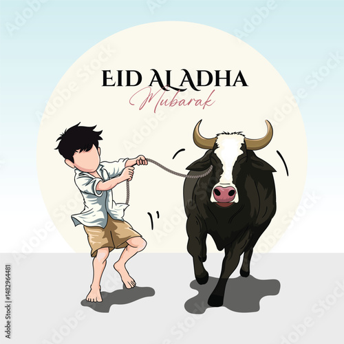 Eid alAdha Mubarak Child with a Cow