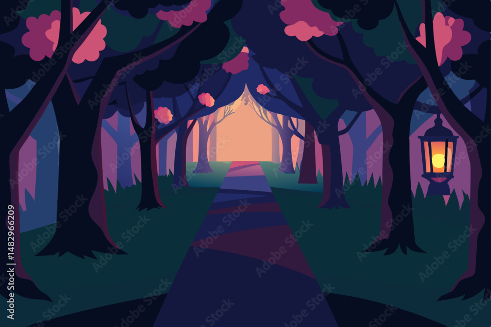 Naklejka premium night scene with trees