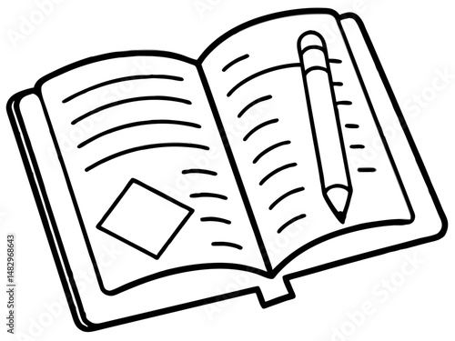 Notebook with pencil coloring page for educational worksheets, writing activities, homeschool resources and school supply printables

