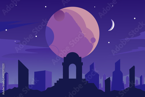 night city with moon