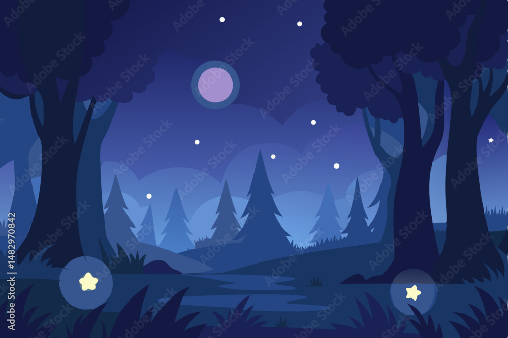Fototapeta premium vector illustration of a night landscape