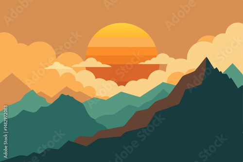sunset over mountains