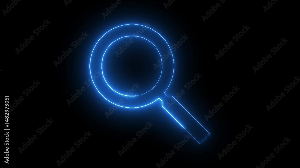 Glowing neon Magnifying glass icon animation on black background. Search magnifying glass flat icon for apps and websites Glowing neon Magnifying glass icon animation on black background. Search magnifying glass flat icon for apps and websites