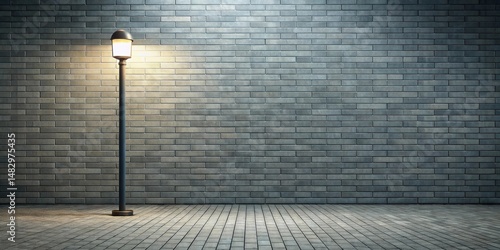 Wallpaper Mural Nighttime urban scene illuminated lamppost beside a gray brick wall and paved ground. Torontodigital.ca