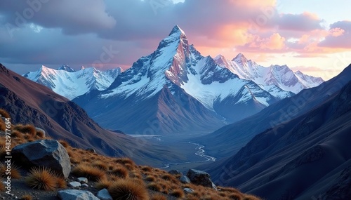 Majestic Bolivian Andes mountain range, dramatic peaks , Bolivia, Parinacota, wild