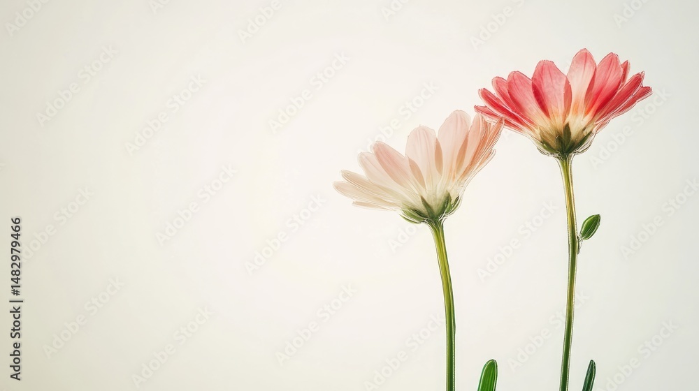 3D two spring flowers on white background. Wild flowers, spring grass seamless pattern 3d realistic. Minimal scene for model products, stage showcase, promotion display. 3D two spring flowers on white background. Wild flowers, spring grass seamless pattern 3d realistic. Minimal scene for model products, stage showcase, promotion display.