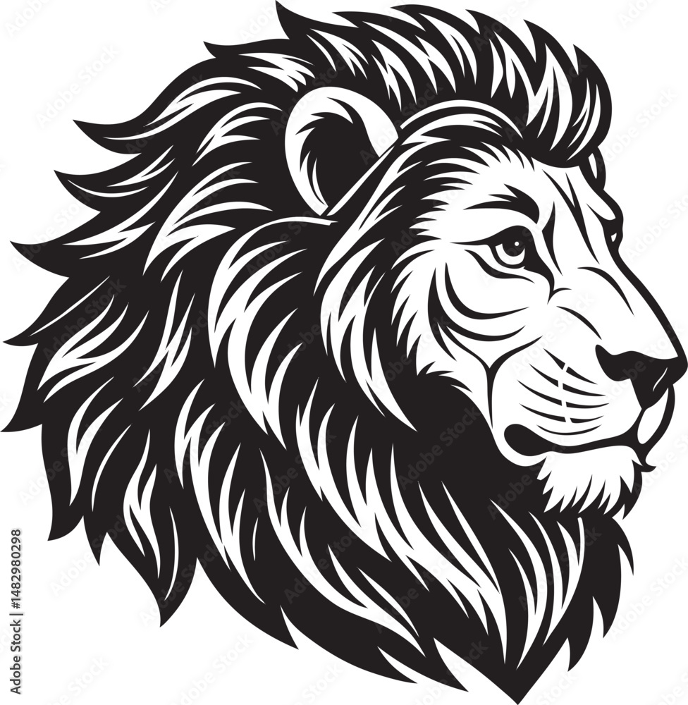 Fototapeta premium Lion Head Silhouette Vector, Wild Animal Head Design.