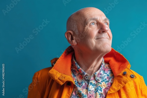 Elderly man wearing colorfu...
