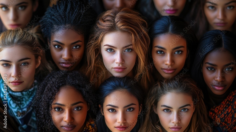 Fototapeta premium Diverse group of young women displaying unity and strength