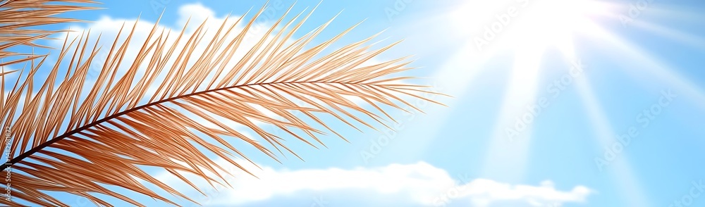 Obraz premium Palm frond, sun, sky, clouds, summer