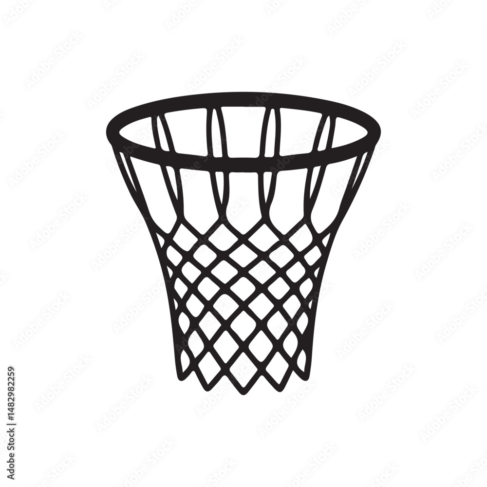 Black icon of a basketball hoop with a backboard, perfect for sports illustrations and basketball-themed designs. Black icon of a basketball hoop with a backboard, perfect for sports illustrations and basketball-themed designs.