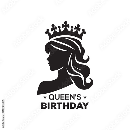 Queen's Birthday Silhouette Vector Illustration, Solid White Background.