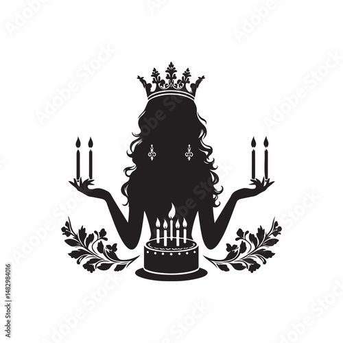 Queen's Birthday Silhouette Vector Illustration, Solid White Background.