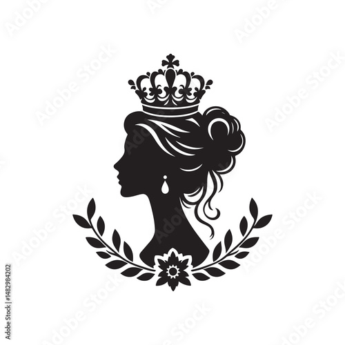 Queen's Birthday Silhouette Vector Illustration, Solid White Background.