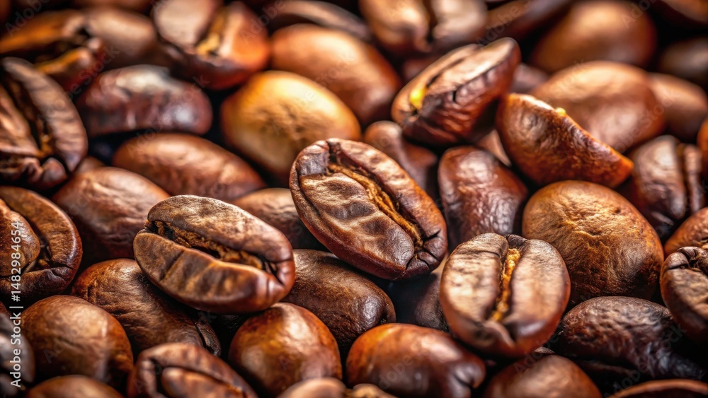 Obraz premium Aromatic Roasted Coffee Beans A Close-Up View of Rich Brown Beans, Showing the Details of Their Texture and Shape