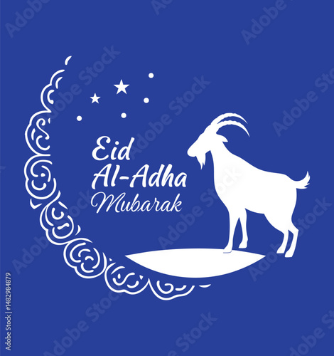 Elegant Eid al-Adha Mubarak Design with Goat and Crescent