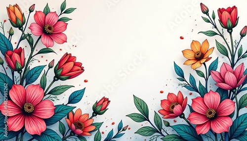 Intricate line art blooming flowers, geometric layout , minimal, wallpaper, flower