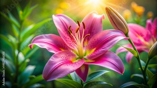 Wallpaper Mural Close-up Pink Lily Bloom in Garden, Vibrant Floral Photography Torontodigital.ca
