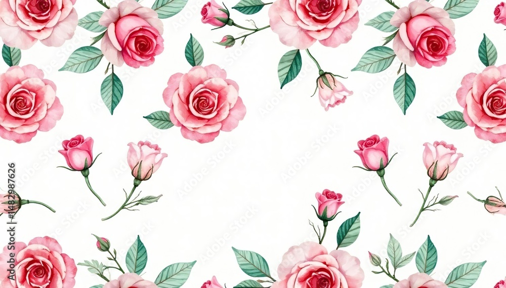 custom made wallpaper toronto digitalDelicate watercolor roses, leaves & buds, seamless repeat, spring, background, surface