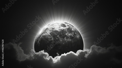 A striking image of a solar eclipse, showcasing a dark circular silhouette of the moon partially covering the bright disk of the sun.