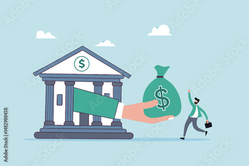 Business loan or bank offer money agreement, personal loan or entrepreneur and small business lending, debt or bank approval allowance concept, businessman business owner getting loan money from bank.