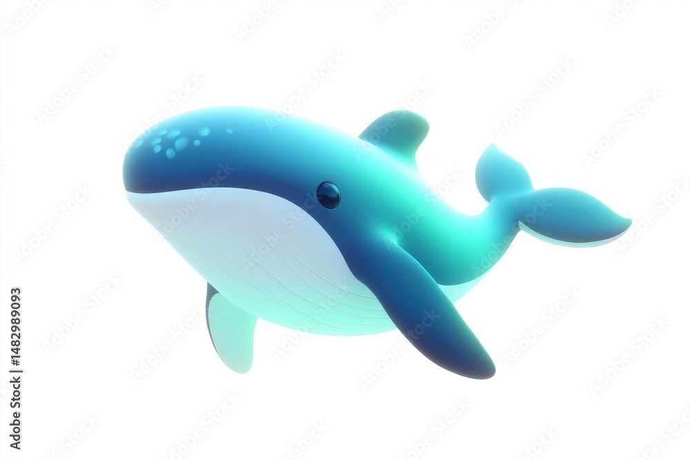 Obraz premium 3D Cartoon Humpback Whale Singing in Deep Navy and Bubble White, Ultra HD, Isometric View, High-Quality Rendered with Blender and C4D