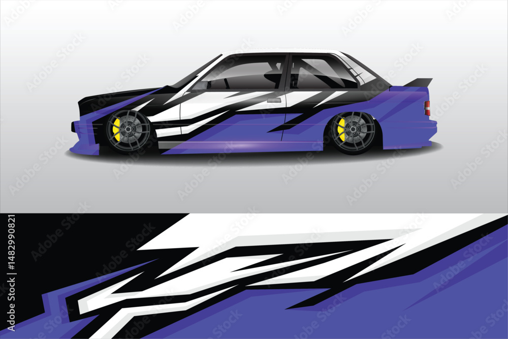 Stylish modified car with vibrant graphics in motion Stylish modified car with vibrant graphics in motion