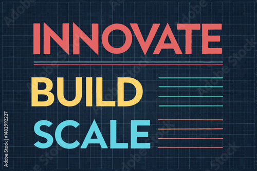 Create an abstract vector graphic incorporating startup keywords like innovation, technology, growth, and success, using vibrant colors and dynamic shapes.
