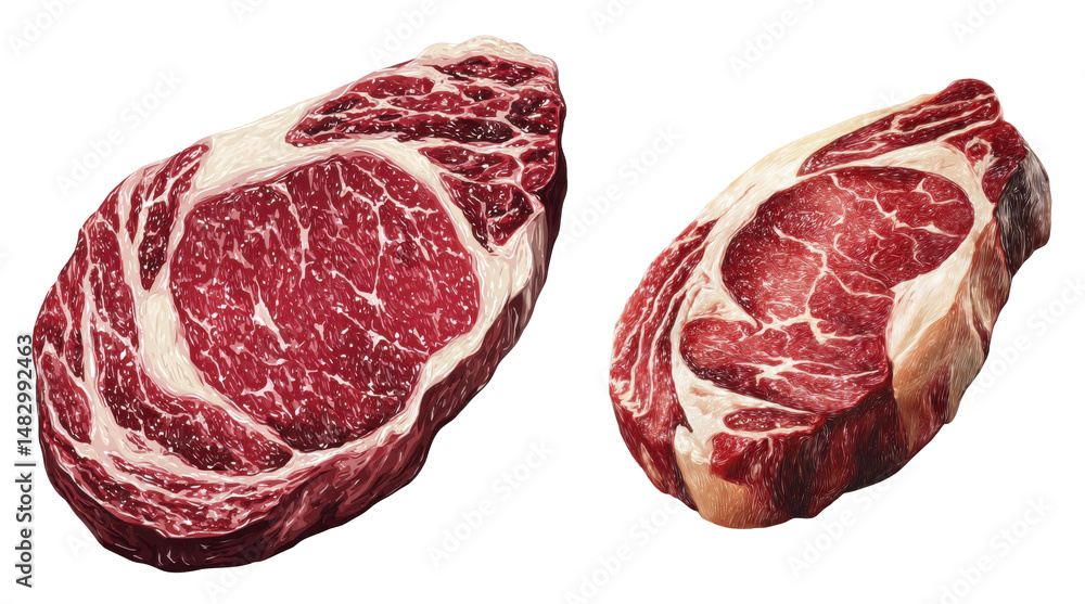Fresh Raw Ribeye and Steak Cuts of Beef on a Transparent Background Ready for Culinary Preparation Fresh Raw Ribeye and Steak Cuts of Beef on a Transparent Background Ready for Culinary Preparation