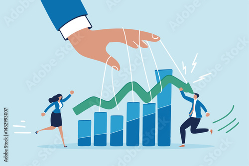 Control business success, leading company improvement, growth or increase efficiency, ambition or influence employee to growth business concept, businessman hand control success rising up graph.
