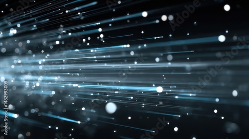 Abstract background features digital data stream with fiber optics technology and futuristic illumination for network communication or internet connection