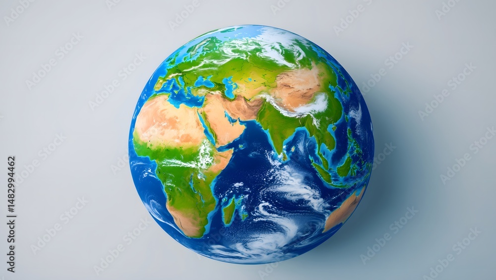 Fototapeta premium Planet Earth: A vivid depiction of Planet Earth, showcasing a stunning view of our world from space with detailed continents and oceans, ready for any creative project