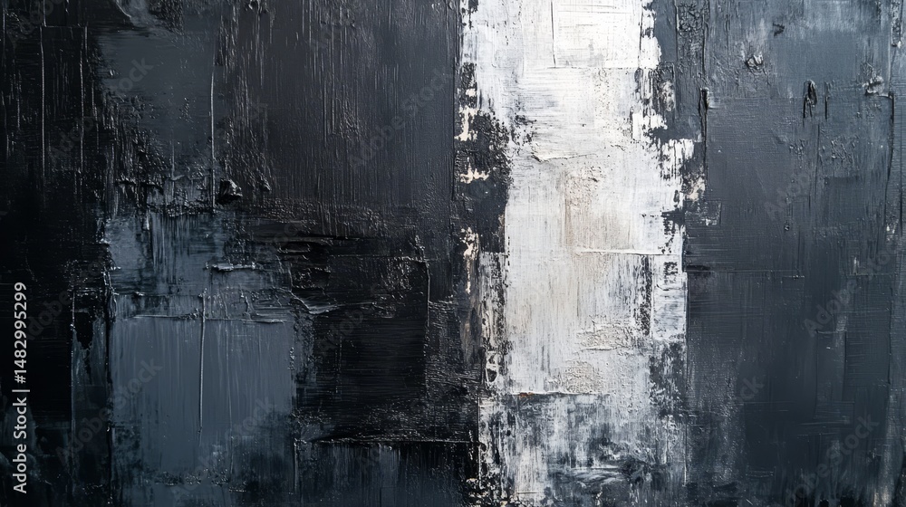 Fototapeta premium Abstract painting in grayscale with textured brushstrokes.