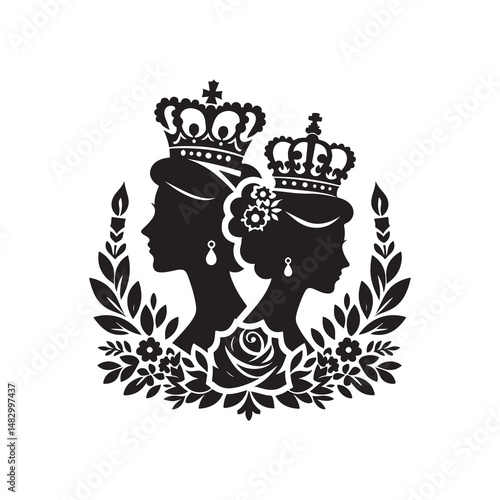 Queen's Birthday Silhouette Vector Illustration, Solid White Background.