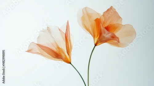 Colorful two spring flowers on white background. Wild flowers, spring grass seamless pattern 3d realistic. Minimal scene for model products, stage showcase, promotion display, 3D.
