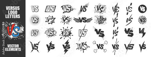 Set of versus logo letters. VS or versus symbol design template for sports, fight, competition, battle, match, game. Vector icon set for confrontation and opposition isolated on transparent background
