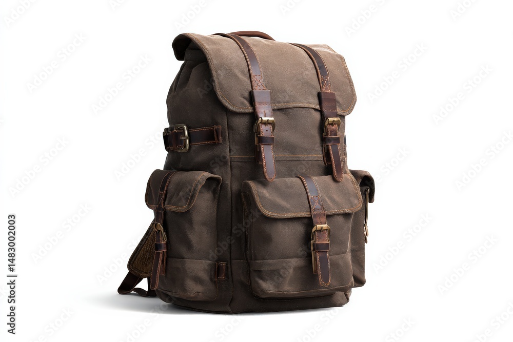 Stylish brown canvas backpack with genuine leather accents. Perfect for travel or everyday use. Stylish brown canvas backpack with genuine leather accents. Perfect for travel or everyday use.