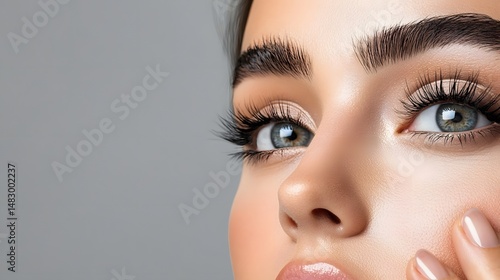 Close up Photograph of a Cosmetic Expert Demonstrating the Benefits of Tear Trough Fillers by Gently Massaging the Under Eye Area Leaving Room for Copy Space