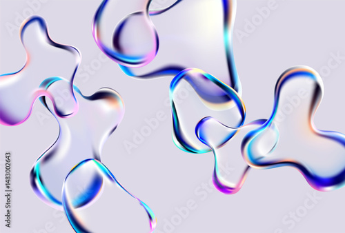 Abstract background of iridescent liquid shapes. Colorful vector bubbles.
