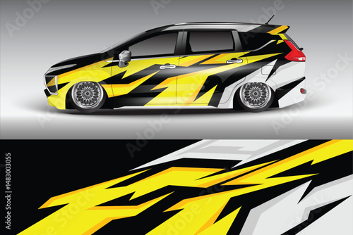 Stylish car wrap design featuring bold yellow patterns