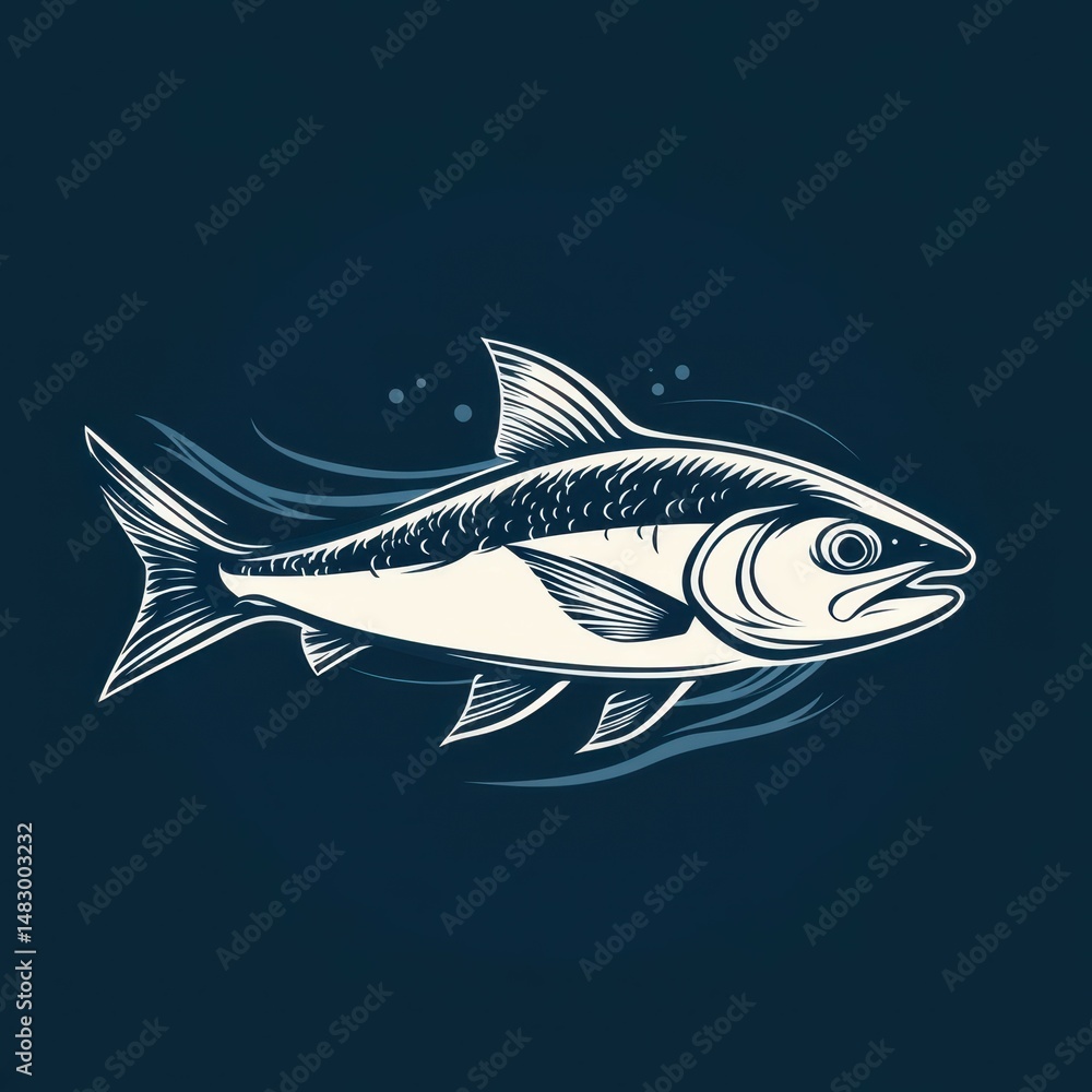 Fototapeta premium Detailed illustration of a fish swimming in deep water, showcasing intricate features and realistic shading techniques
