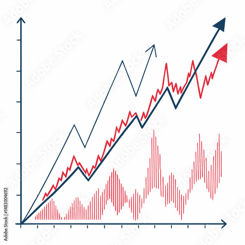 Create a bold, vector line chart illustration with clearly defined, thick strokes, showcasing volume (VOL) data.  Include axis labels and data points.