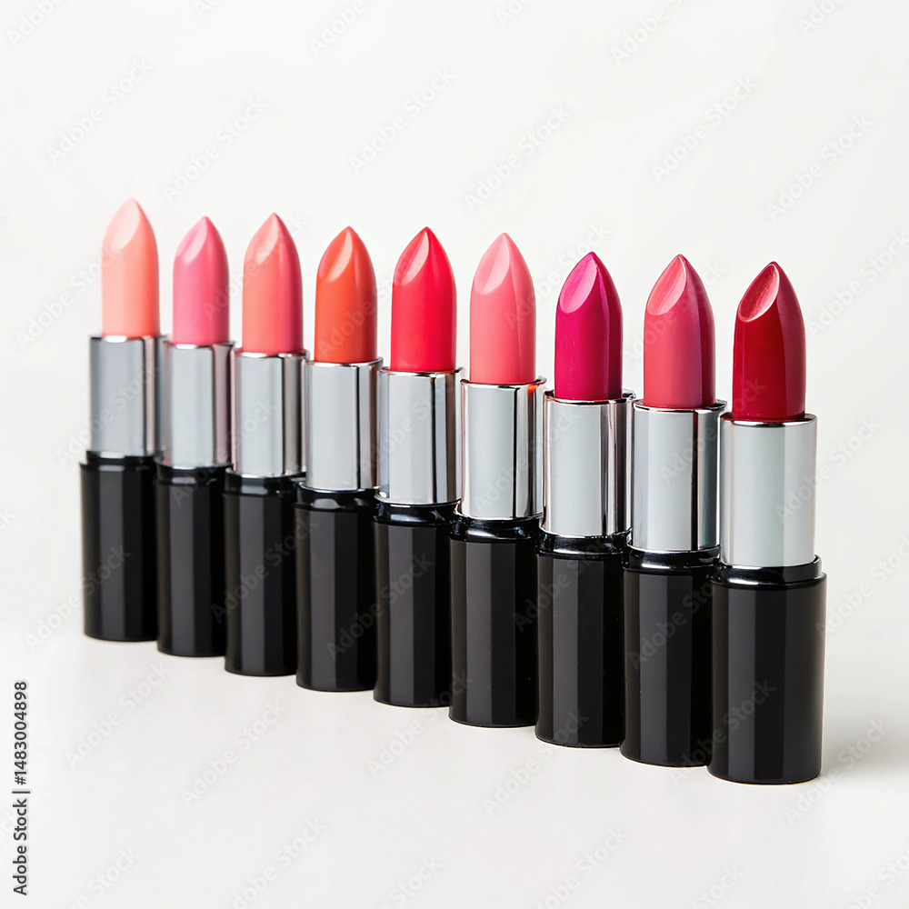 Collection of lipsticks in various shades on white background Collection of lipsticks in various shades on white background