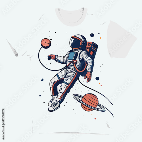 Create a vector illustration of a bold-stroked astronaut floating in space,  emphasizing strong lines and a minimalist style.