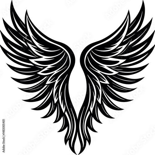 Angel Wing Silhouette Vector, Heaven-Inspired Black Silhouette.